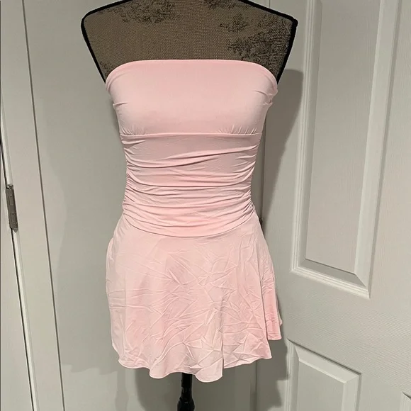 chinese dress ladies Merisse Light Pink Bandeau Mini-Dress With Ruched-Detailing – Club L London main image 1